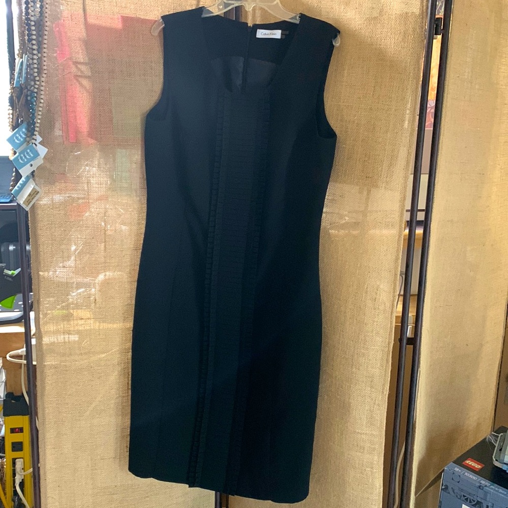 Calvin Klein Pleated Front Sleeveless Black Dress
